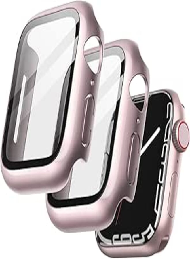 JETech Case with Screen Protector for Apple Watch Series 9 8 7 45mm, Overall Protective Cover, Built-in Tempered Glass Film High Sensitivity, 2 Pack (Pink)